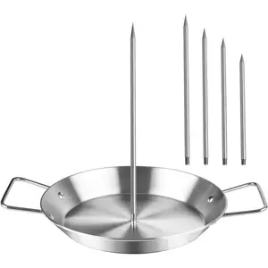Vertical Skewer for Grill & Oven - Stainless Steel Al Pastor Skewer with Gyro Pan, 5 Adjustable Spikes (6"-14") - Shawarma Meat Stand for Tacos, Chicken Gyro, Doner Kebab - Fits Ovens, Smokers