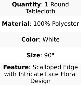 Lace Round Tablecloth 90" White with Premium Design - Perfect for Both Casual and Formal Occasions
