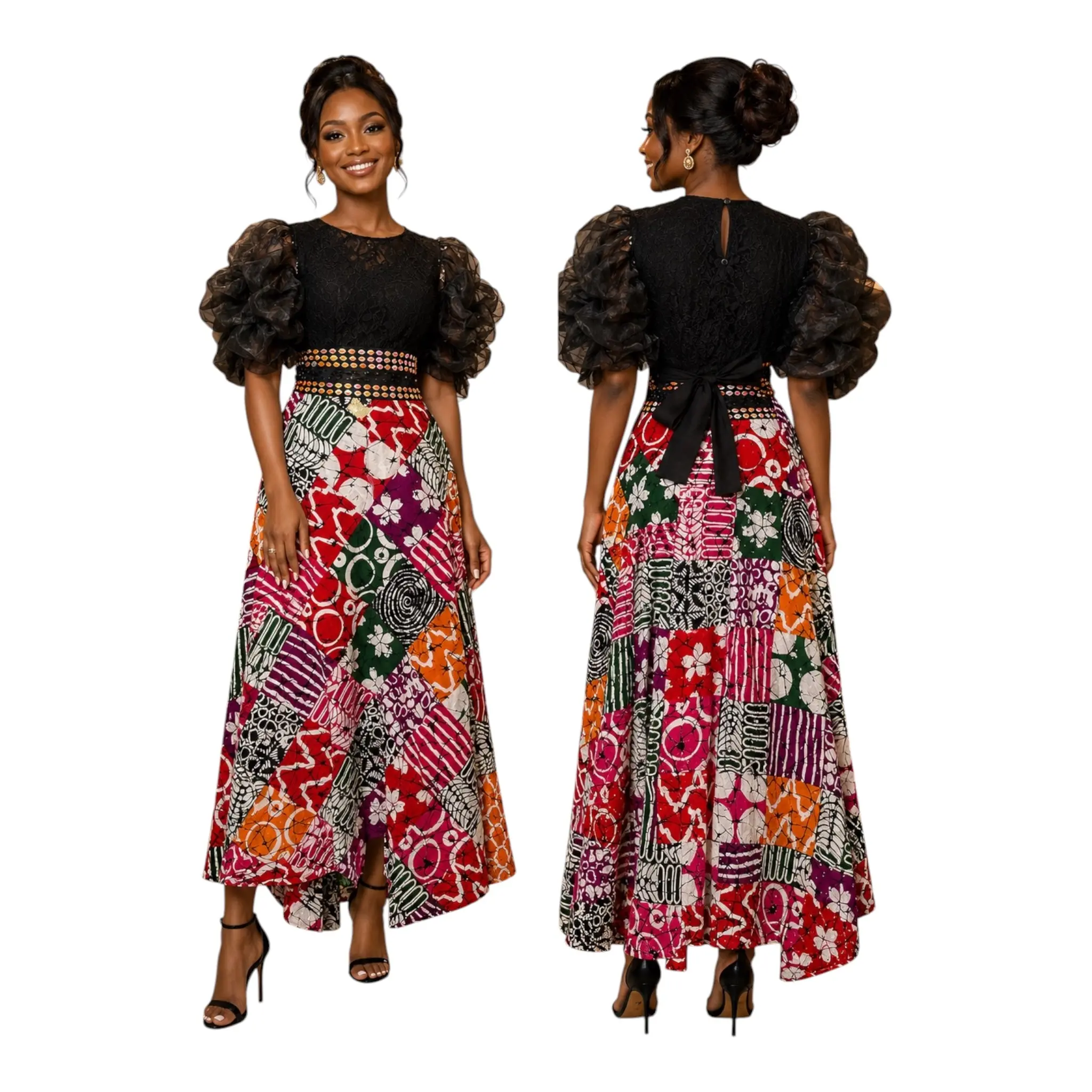 CRZ Blouse and Ankara Beaded and Stoned Wrap Skirt
