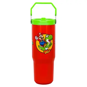 Super Mario Bros. Mario and Yoshi 30-Ounce Flip Straw Stainless Steel Tumbler