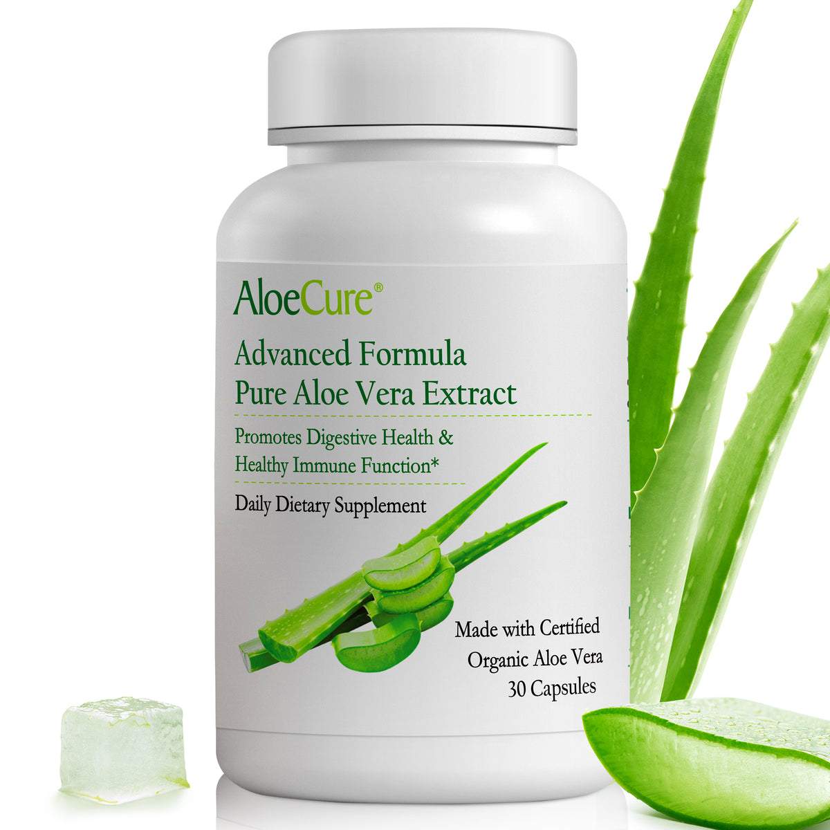 AloeCure Aloe Vera Capsules, 30 Capsules Organic Aloe Vera, 160,000mg Aloe Vera Equivalent Support Gut Health & Digestiv