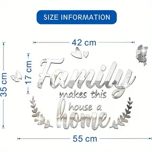 3D Acrylic Mirror Decal Wall Decor Stickers with Family Letters and Inspirational Quotes, Removable DIY Motivational Family Butterfly Mirror Stickers for Home Office or Dorm Room Silvery