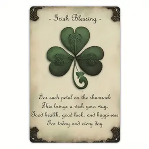 [Home Relaxation] Vintage Irish Blessing Shamrock Metal Tin Sign - 12x8 Inch Inspirational Wall Art with Clover Design, Celtic Knot & Leopard Print, Perfect for St. Patrick'S Day Home or Coffee Shop Decor, Home Relaxation Decor