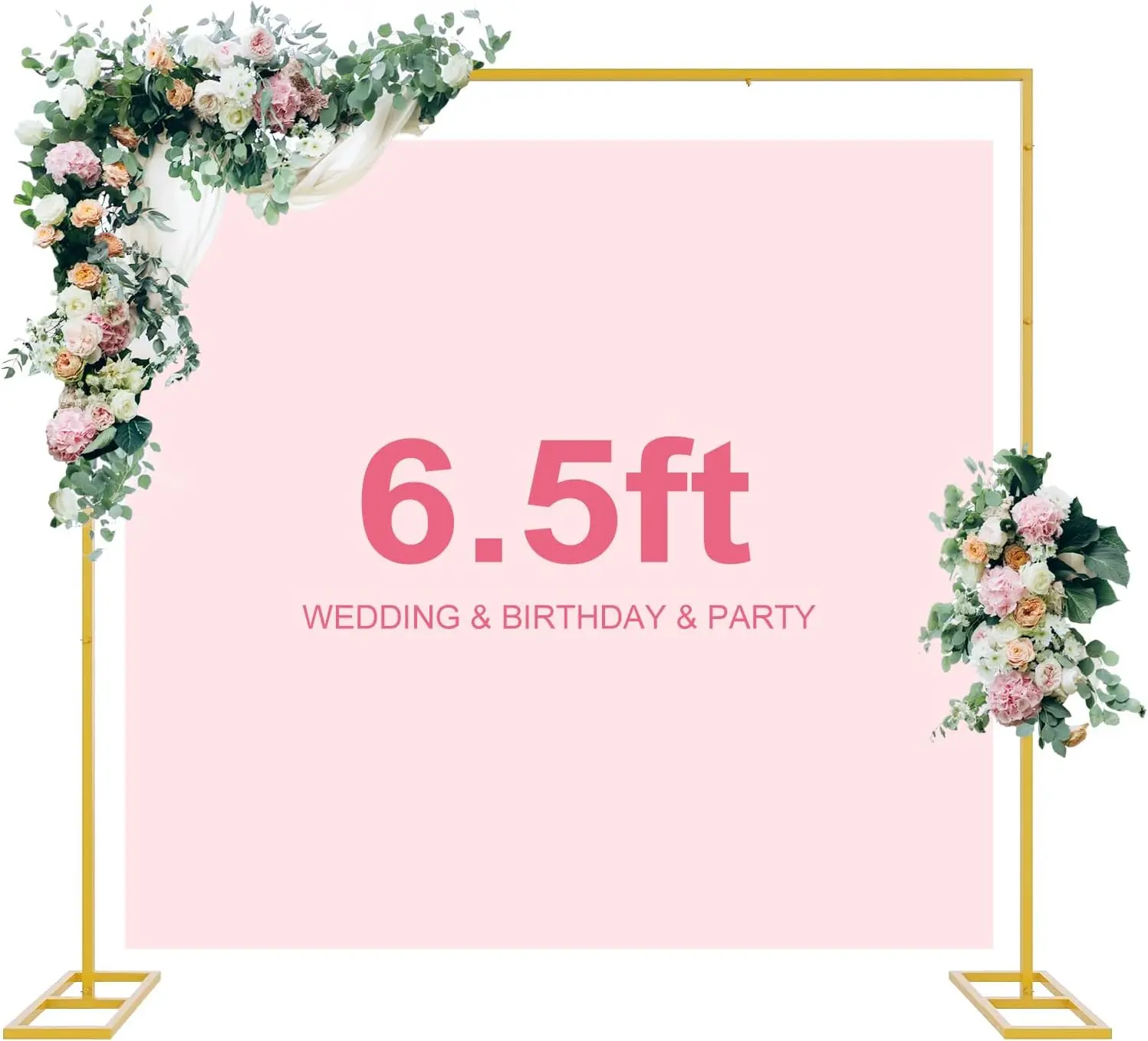 6.5ft Lightweight Steel Gold Metal Wedding Balloon Arch & Banner Stand, Square Backdrop, Paint & Butterfly Ornaments for Weddings, Garden Decorations, Banner Stands