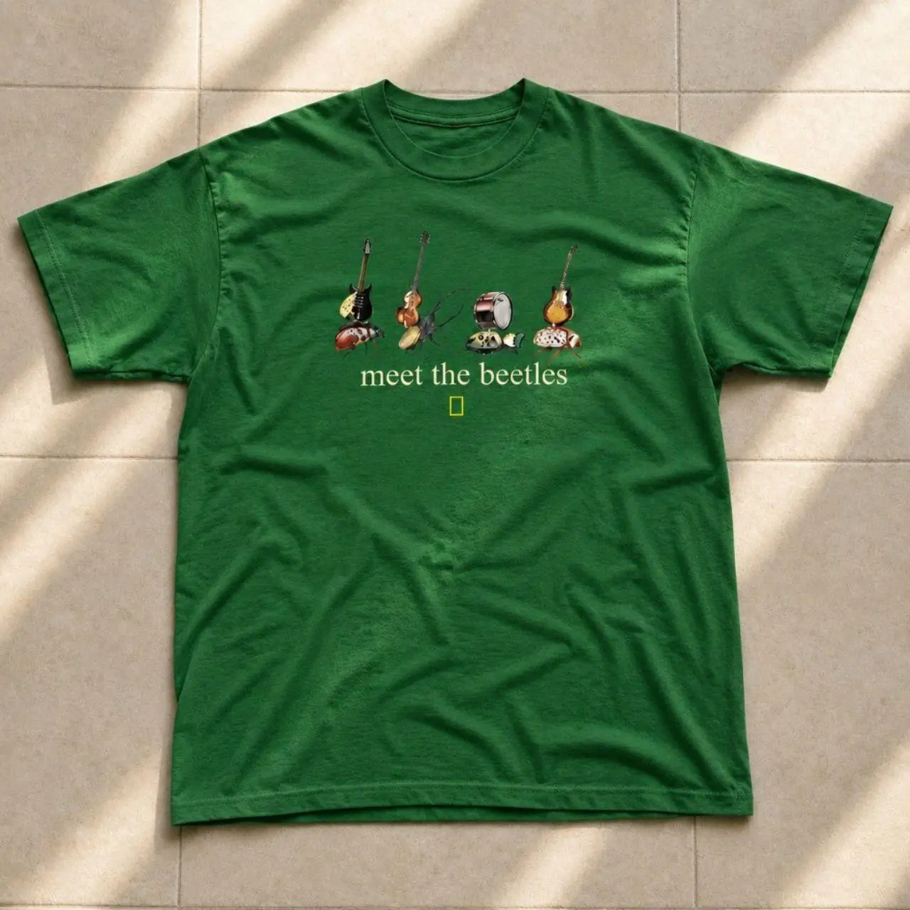 Meet The Beetles Graphic Tee Turf Green Tee, Vintage 2000s Aesthetic, Fitted Cotton Streetwear Top for Women
