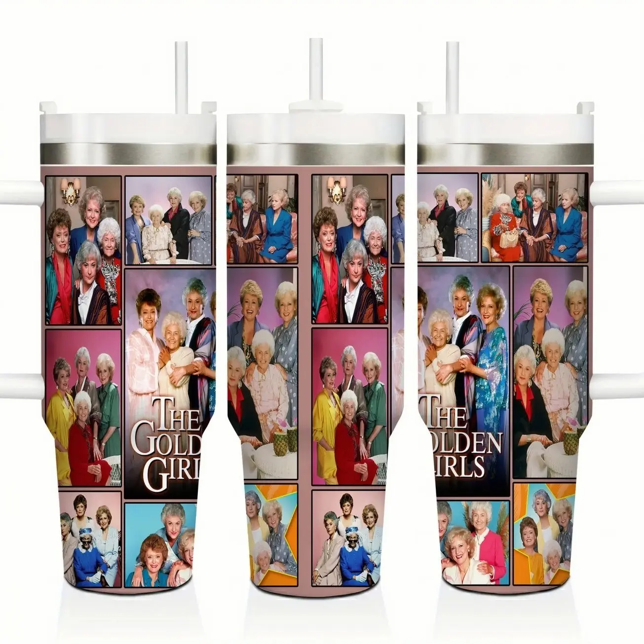 The Golden Girls Classic TV 40oz Tumbler with Handle and Straw, 304 Stainless Steel Insulated Sports Car Cup, Leakproof Travel Mug, Keeps Cold up to 24 Hours and Hot up to 12 Hours, Large Capacity Coffee Water Cup for Gym, Car, Office, Home