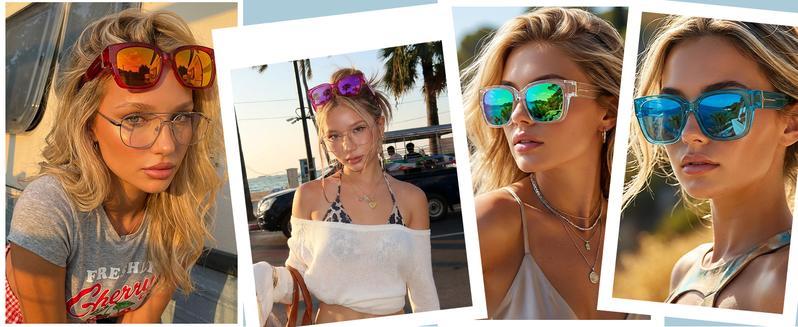 Mirrored Sunglasses Polarized Fit Over Glasses for Women Men for Driving - Trendy Large Square Oversized UV400 Protection Sun Glasses