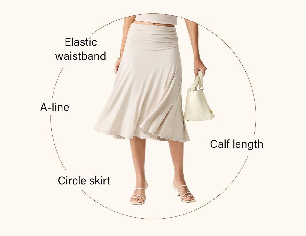 OGL Flowy Side Ruched A-line Midi Skirt - High Stretch, Pear Shaped & Hourglass Friendly Women's Skirt thunder thigh skirt