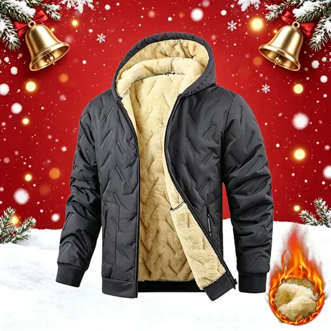 Men's Quilted Hooded Fleece-Lined Winter Coat, Casual Menswear Plain Top for Daily Commute #SohoChic