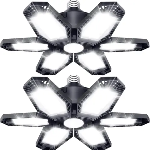 150W LED Garage Light, E26/E27 Base 144 LEDs with 6+1 Adjustable Panels, 6500K Super Bright 360° Illumination, Easy Install Ceiling Light for Garage, Warehouse & Workshop