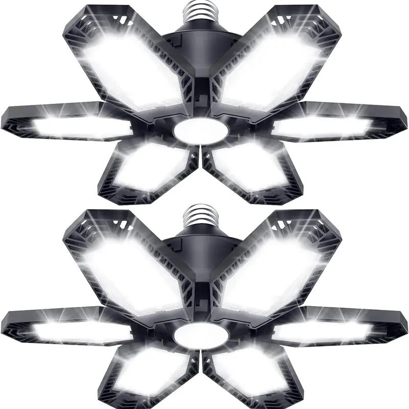 150W LED Garage Light, E26/E27 Base 144 LEDs with 6+1 Adjustable Panels, 6500K Super Bright 360° Illumination, Easy Install Ceiling Light for Garage, Warehouse & Workshop