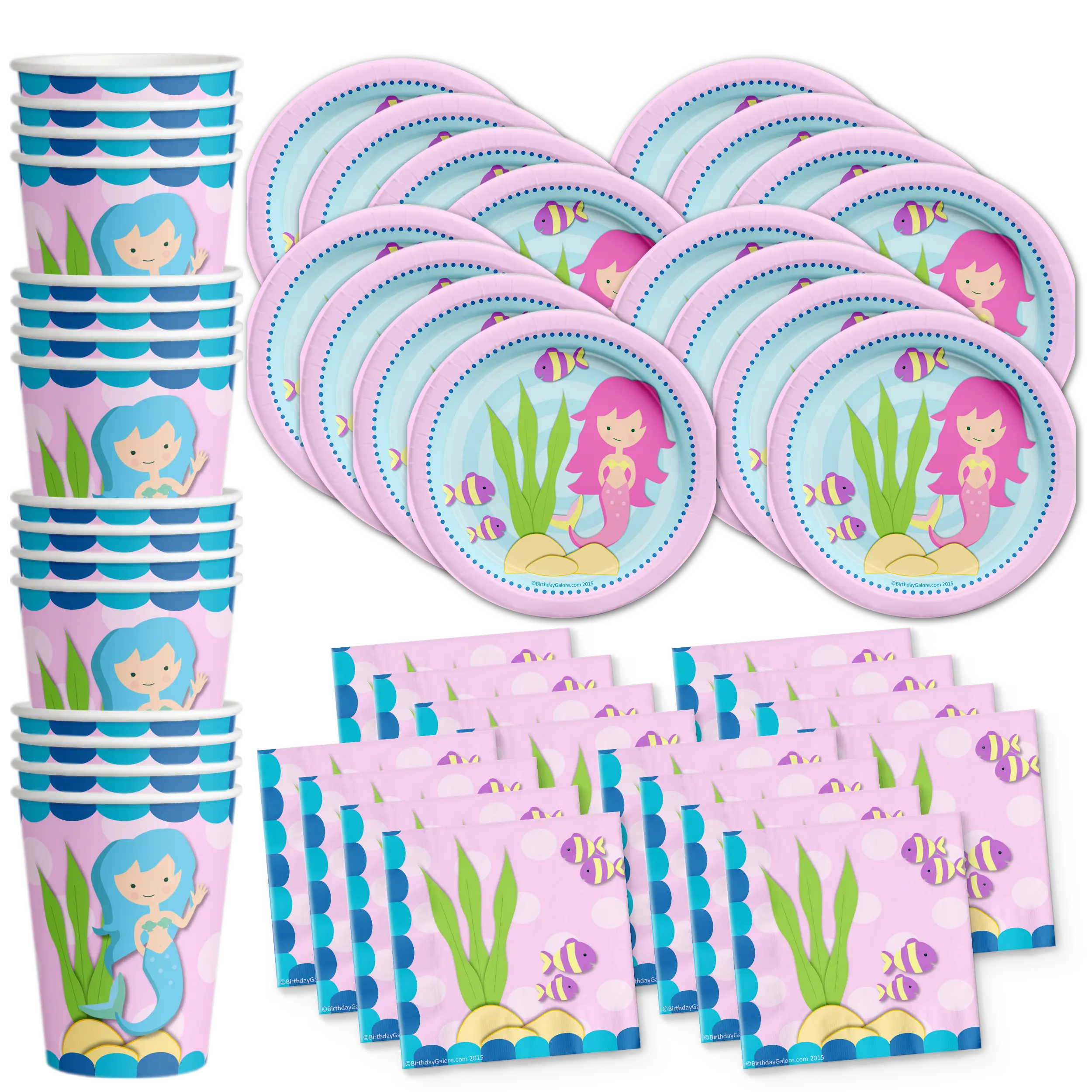 Mermaid Birthday Party Tableware Kit For 16 Guests