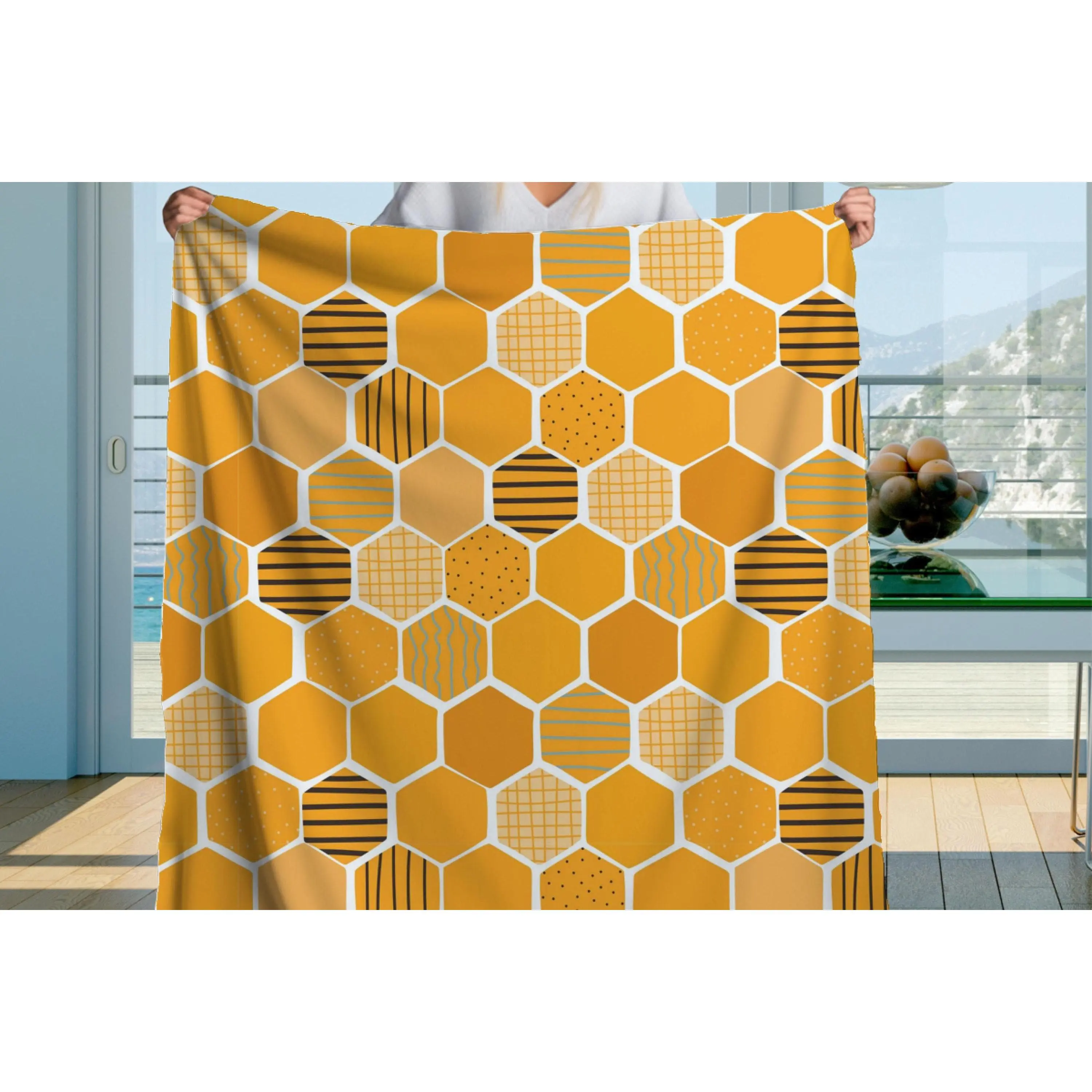 Honeycomb Sherpa Throw Blanket with Modern Geometric Design