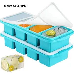 Silicone Freezer Molds,Silicone Freezer Tray With Lid - Silicone Freezer Food Molds- Large Ice Cube Tray,Silicone Freezer Container,4-Cup Compartments Large Ice Cube Tray, Meal Prep Freezers Cubes Container for Storing Freezing Soup Broth Sauce and Ice