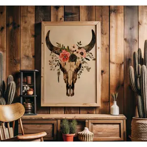 Darrell Rustic Animal Skull Print Poster No Frame - Antique Gothic Art Decor For Vintage & Western Home Aesthetic, Retro Skull Wall Art