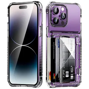 Clear Transparent Phone Case with Card Holder, Shockproof Protection Cellphone Protective Cover, Phone Protector Cover, Phone Accessory Compatible with iPhone 16 Pro Max 15 14 13 12 11 Pro Max, Casing, Phone Protective Cases