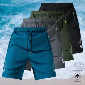 4-Pack Men’s Fashion Sports Shorts – Lightweight, Breathable, Comfortable Quick-Dry Shorts with Zipper Pockets and Adjustable Drawstrings, for Basketball, Running, Beach, and Outdoor Activities#SummerVibes