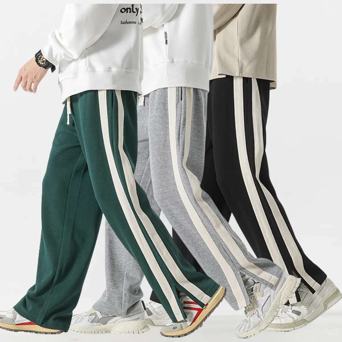 Men's Retro Striped Polyester Athleisure Pants - Fitted Cut, Multi-Size, Dual-Purpose Menswear for Urban Casual & Active Sessions, Father's Day Gifts, Striped Sides