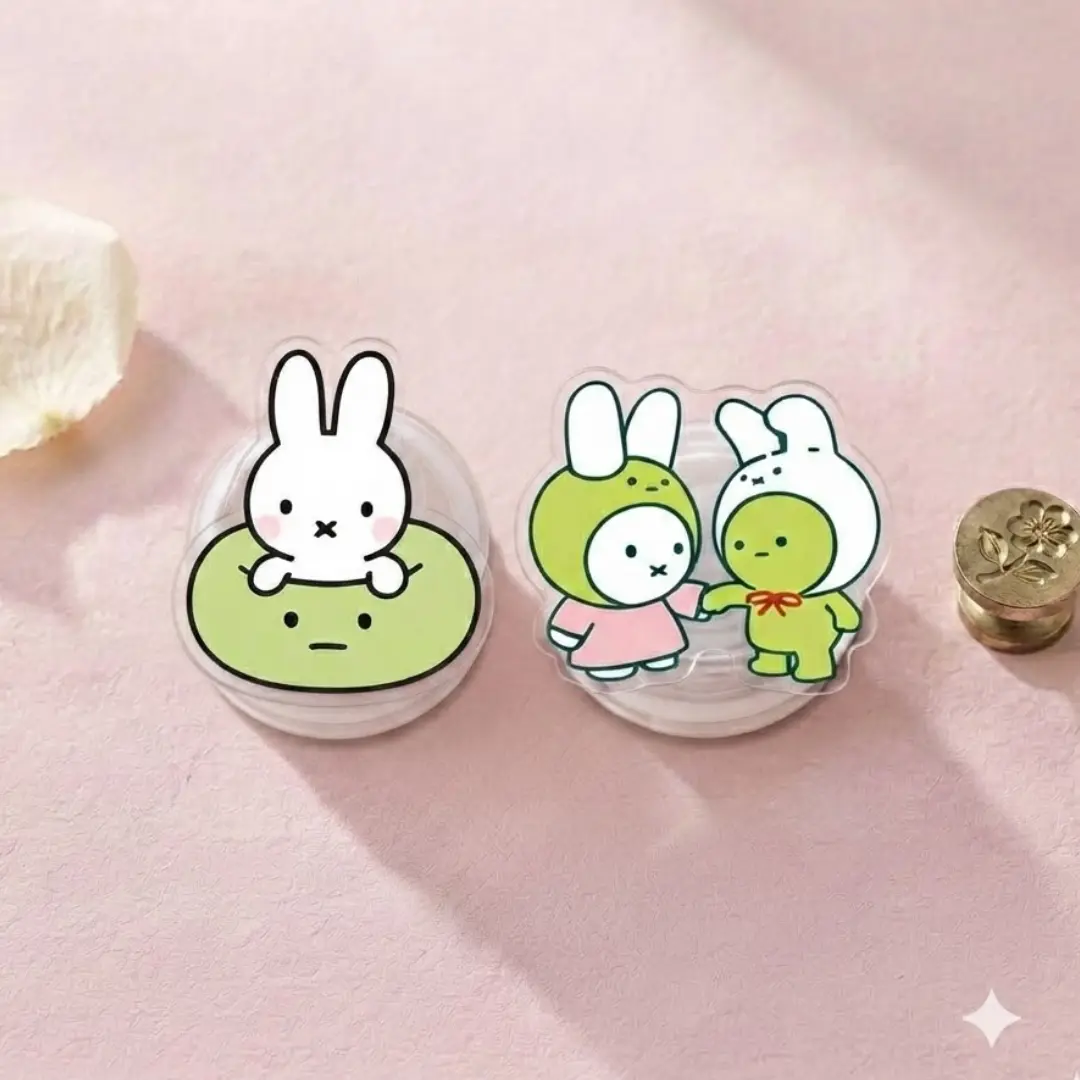 Cute Miffyy & Smiskii Phone Grip, Aesthetic Quirky Bunny Character Holder, Collapsible Stand for Cell Phone & Kindle, Trendy Gift for Women & Girls