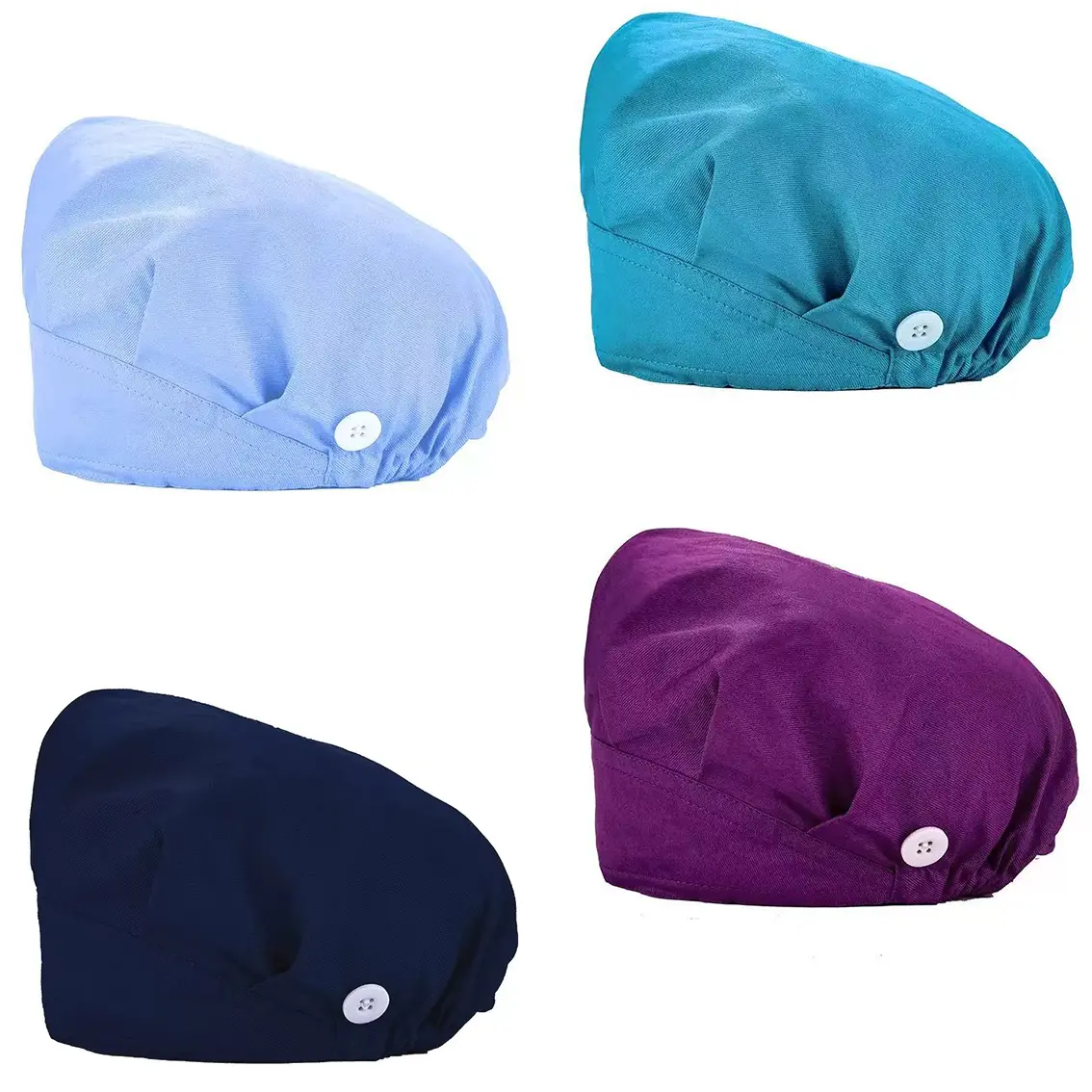 Bouffant Scrub Cap -4 Pack  Adjustable&Functional Design with Button Closure and Sweatband, Unisex, One Size, Assorted Colors
