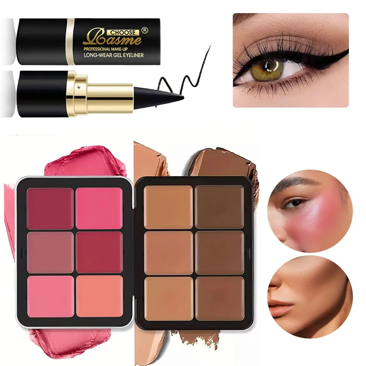 {CHOOSE RASME}12-Color Cream Blush Contour Palette + Cream Eyeliner Set, Face Makeup Set, Beauty Set, Cosmetic Gift Set, Choose Your Favorite Shades, Perfect for Daily Use, Makeup Gift Set