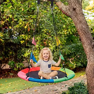 40" Saucer Swing for Kids Outdoor, Heavy Duty Tree Swing Set with 440 lb Capacity,600D Oxford Fabric, Adjustable Ropes & Carabiners for Backyard, Indoor Playroom, Birthday Gift
