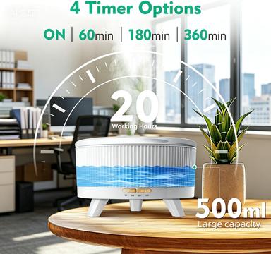 500ML Large Capacity Essential Oil Diffuser with 20-Hour Long-Lasting Aromatherapy Function: Ultrasonic Cool Mist Humidifier with Remote Control, 7 Color Lights, Timer and Auto-Off Feature, Suitable for Home, Bedroom and Yoga (Minimalist White)