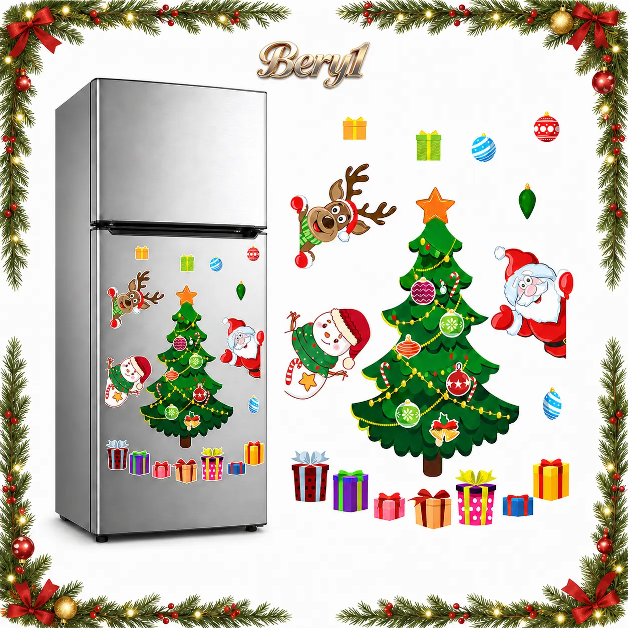 Christmas Refrigerator Magnet Set, Christmas Tree Fridge Magnets and Stickers, Cute Xmas Decorations for Kids and Toddlers, DIY Santa Reindeer Snowman Magnets for Kitchen, Garage and Metal Doors, Holiday Decor 2026--bery1