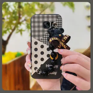 Anti-knock Black pearl pendant Phone Case For Samsung Galaxy S6 Edge/G9250 soft case Back Cover protective case Waterproof Skin-friendly feel Simplicity silicone Bear bracelet