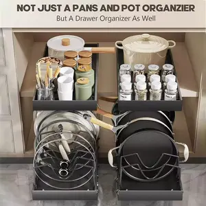 2pcs Telescopic Shelf, Pot Holder, Anti-Punching Design, Space Free Adjustment, Can Adapt To Different Types Of POTS And Pans, Kitchenware