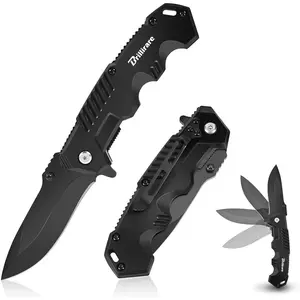 Pocket Knife, Folding Tactical Knives Blade 3.3in, Foldable Survival Small Knife with Clip, Button Lock & Glass Breaker, Everyday Carry EDC Knives for Hunting Camping Hiking