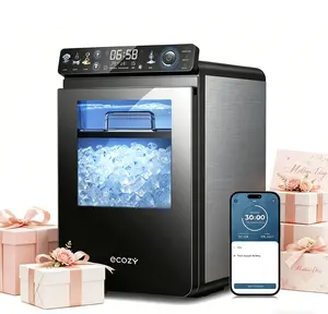 [Mother's Day Gifts] ecozy WiFi Smart Nugget Ice Maker Countertop, Full-Color Smart Panel Ice Machine, 44 lbs/Day, Pull-Out Water Tank, Self-Cleaning