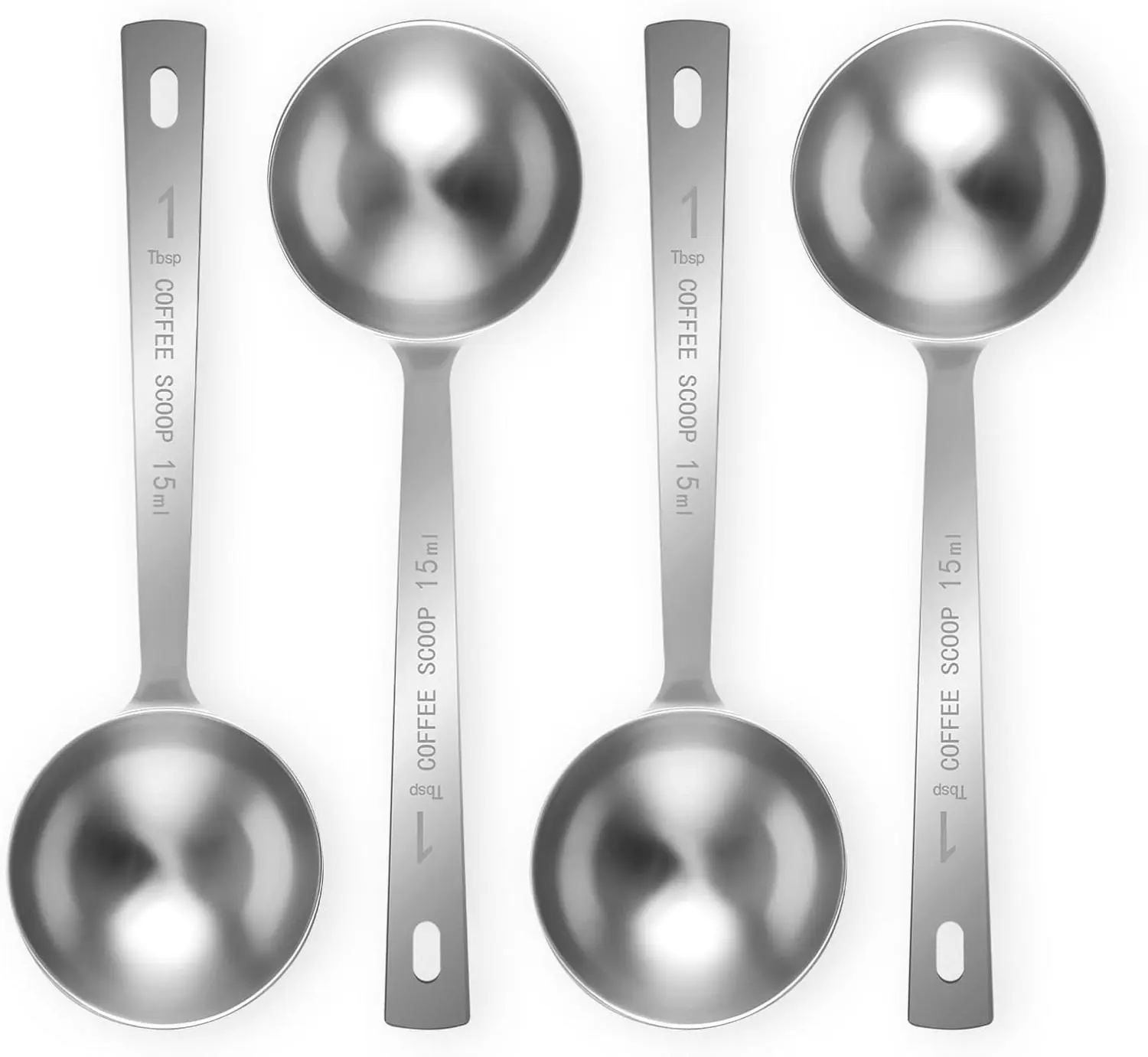 4Pcs Durable Stainless Steel Kitchen Measuring Scoops - 1TBSP/15ML Long Handle Hanging Kitchen Utensils for Accurate Measure of Ground Coffee, Loose Tea, Father's Day, Christmas, Holidays Gifting