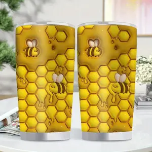 1pc 20oz Honey Bee Hive Insulated Stainless Steel Tumbler with Cute Bee & Honeycomb Design - Leakproof BPA-Free Thermal Cup, 304 Stainless Steel Travel Mug for Hot/Cold Drinks, Gym, Office, Camping - Reusable Water Bottle Gift for Women, Men, Mom