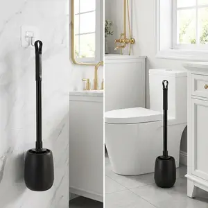 Hygienic Toilet Brush & Holder – Minimalist Bathroom Cleaning Tool, Non-Drip Storage Set, Compact Scrubbing Brush for Modern Home Décor (White & Black Available)