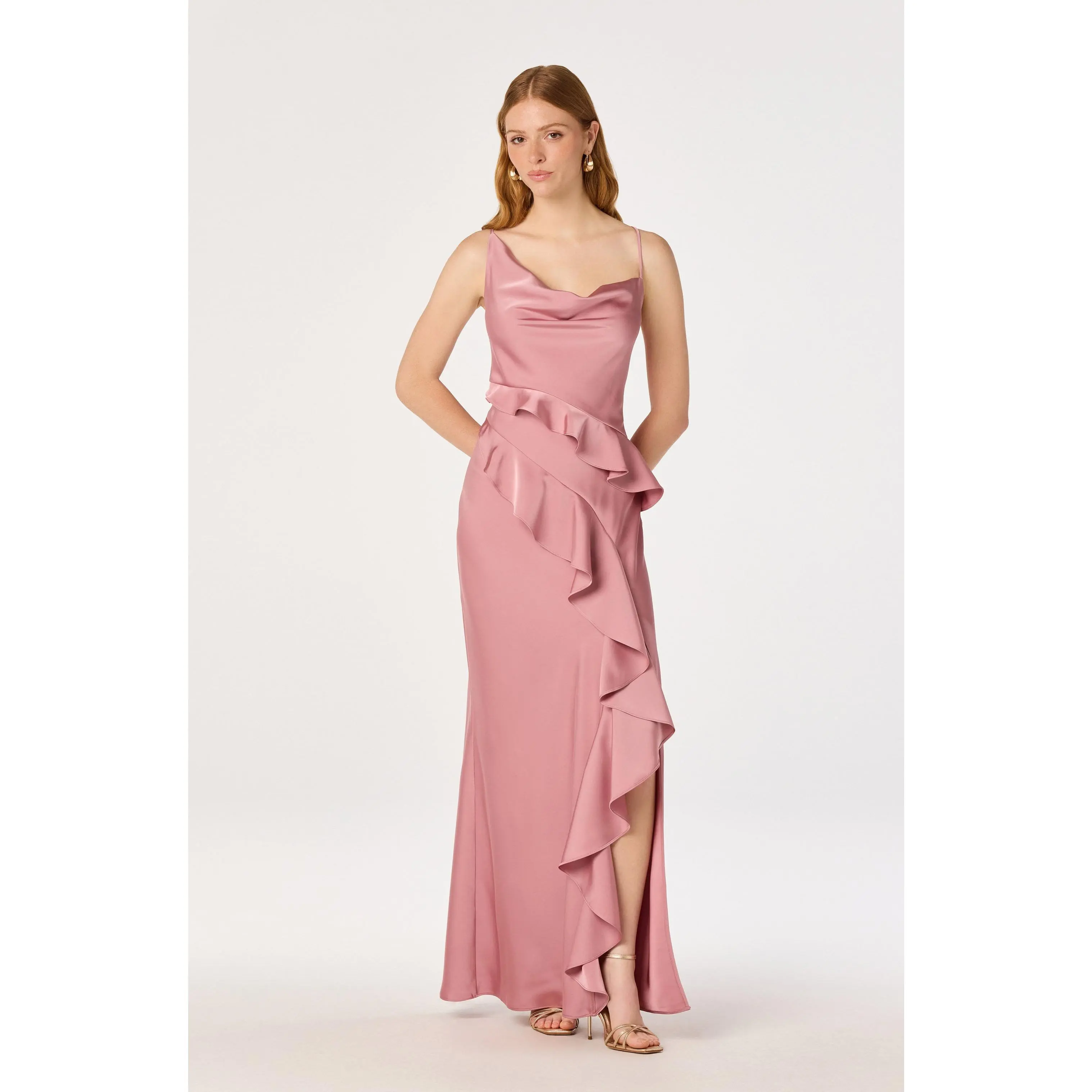 Adelina Satin Ruffle Maxi Dress - TikTok Shop
