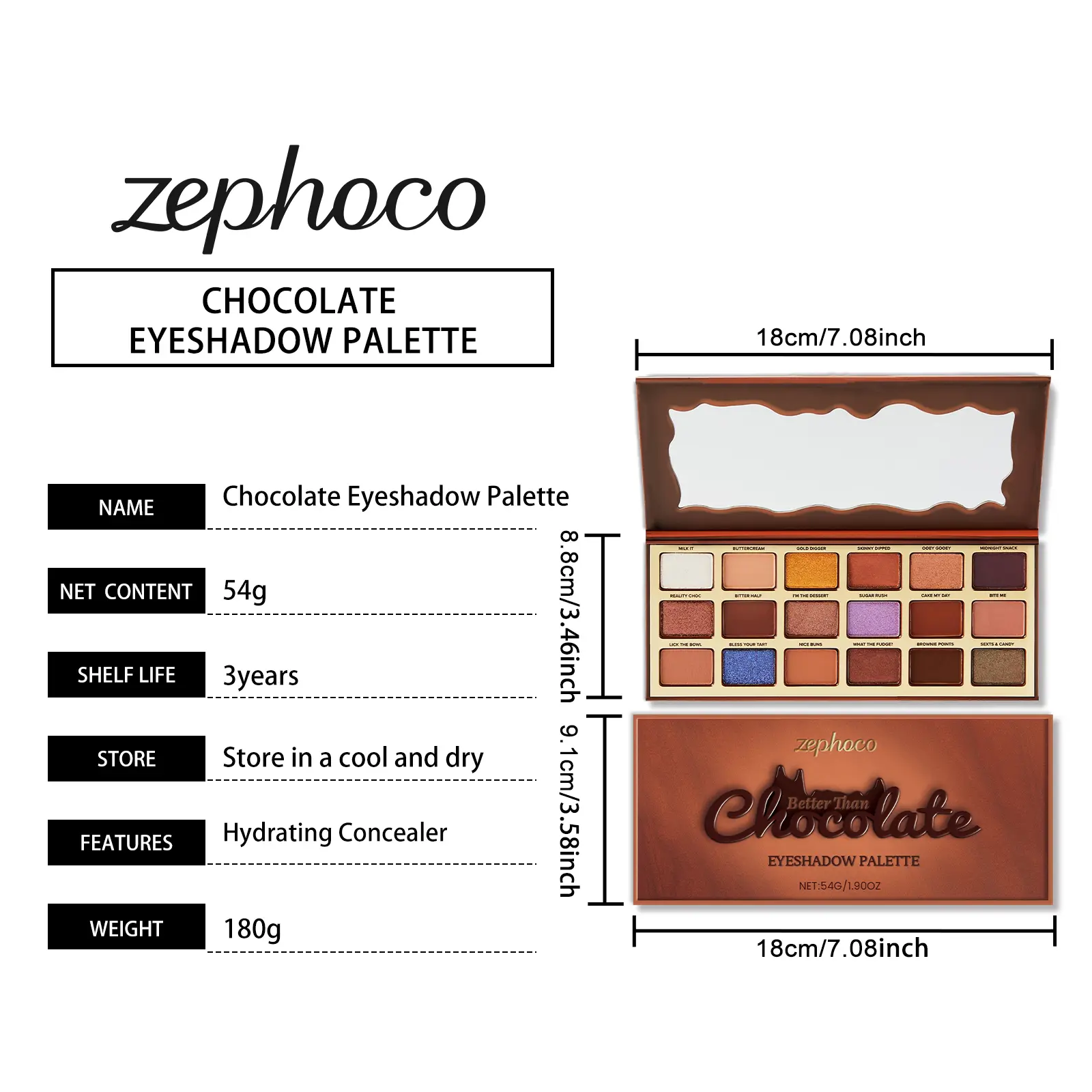 Chocolate-style eyeshadow palette, earth-tone highlighter, cool-toned, lightweight and pigmented, suitable for daily commuting