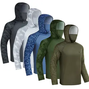 【RODEEL】 915 Sun Hoodie Shirts w/ Mask Neck Gaiter Men UPF 50+ UV Protection Long Sleeve Lightweight Quick Dry Moisture Wicking Breathable Cooling Athletic Activewear for Outdoor Sport Fishing Boating Hiking Construction Roofing Landscaping summervibes