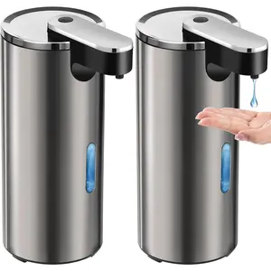 2 Pack Automatic Soap Dispenser Touchless, 13.5oz/400ml Stainless Steel Electric Sensor Pump with 3 Adjustable Volume, Clog-Free, Water-Resistant for Kitchen, Bathroom, Hotel, and School