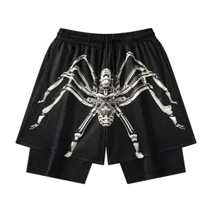 Y2K Streetwear Spider Print Shorts Men's Gothic Hip Hop Mesh Double Layer Casual Summer Shorts