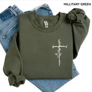 Floral Cross Sweatshirt, Aesthetic Faith Sweatshirt, Christian Religious, Worship Outfit, Church Group Apparel, Inspirational Prayer Gift Sweatshirt