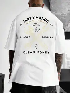 Funny Print Dirty Hands Clean Money Long T-Shirt, Unisex Streetwear Tee, Casual Graphic Top, Unique Gift Idea, Summer Fitted Style, Round Neck