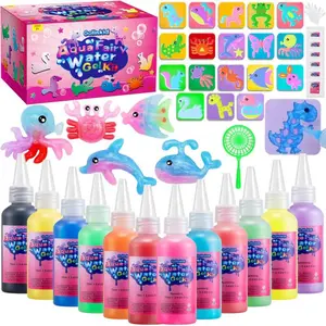 SAGAETR Magic Water Elf Toy Kit,12 Bottles 18 Molds 70ML Fairy Water Gel Kit for Kids with Sparkling Magic Gel, Crate Your Own Magic Water Elf Fairy Water Pets Craft Kits for Kids