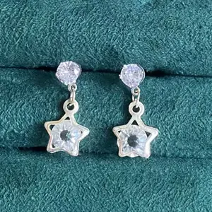 Zircon Silver Plug Earring For women Wear Unique Pentagram Design Earring Stud