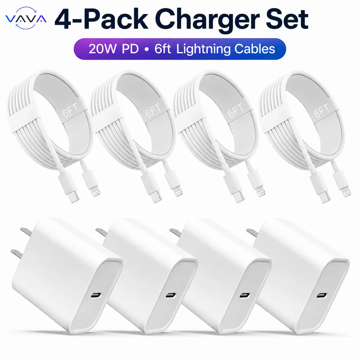 iPhone 14/13/12 Charging Kit: 4-Pack 20W Super Fast Cellphone Wall Charger Blocks + 4-Pack 6FT USB-C to Lightning Cables for iPhone 14/13/12/11 Pro Max, Electronic Mobile Devices, 4 Pcs 6ft for IP 14/13/12 (TikTok Shop Back to School)