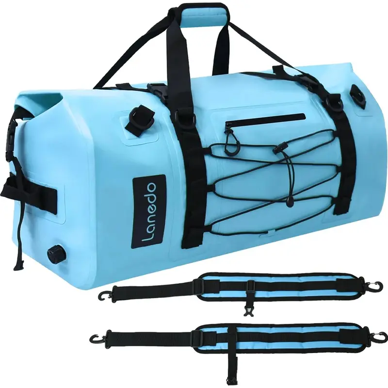 80L Spacious Waterproof Duffle Travel Bag - Heavy Duty Roll Top, Durable Straps and Handles, Easy Access to Gear, Reinforced Design for Kayaking, Fishing (Waterproof Materials)