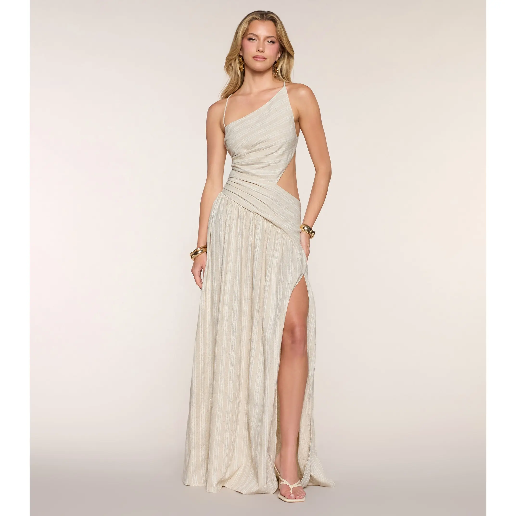 Gianna Striped Linen A-Line Formal Dress