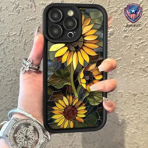 Artistic Sunflower Pattern Phone Case for iPhone17/ 16 15 14 Pro Max 13 12 11 Plus Shockproof Non Slip Military-Grade Protection Silicone Cover