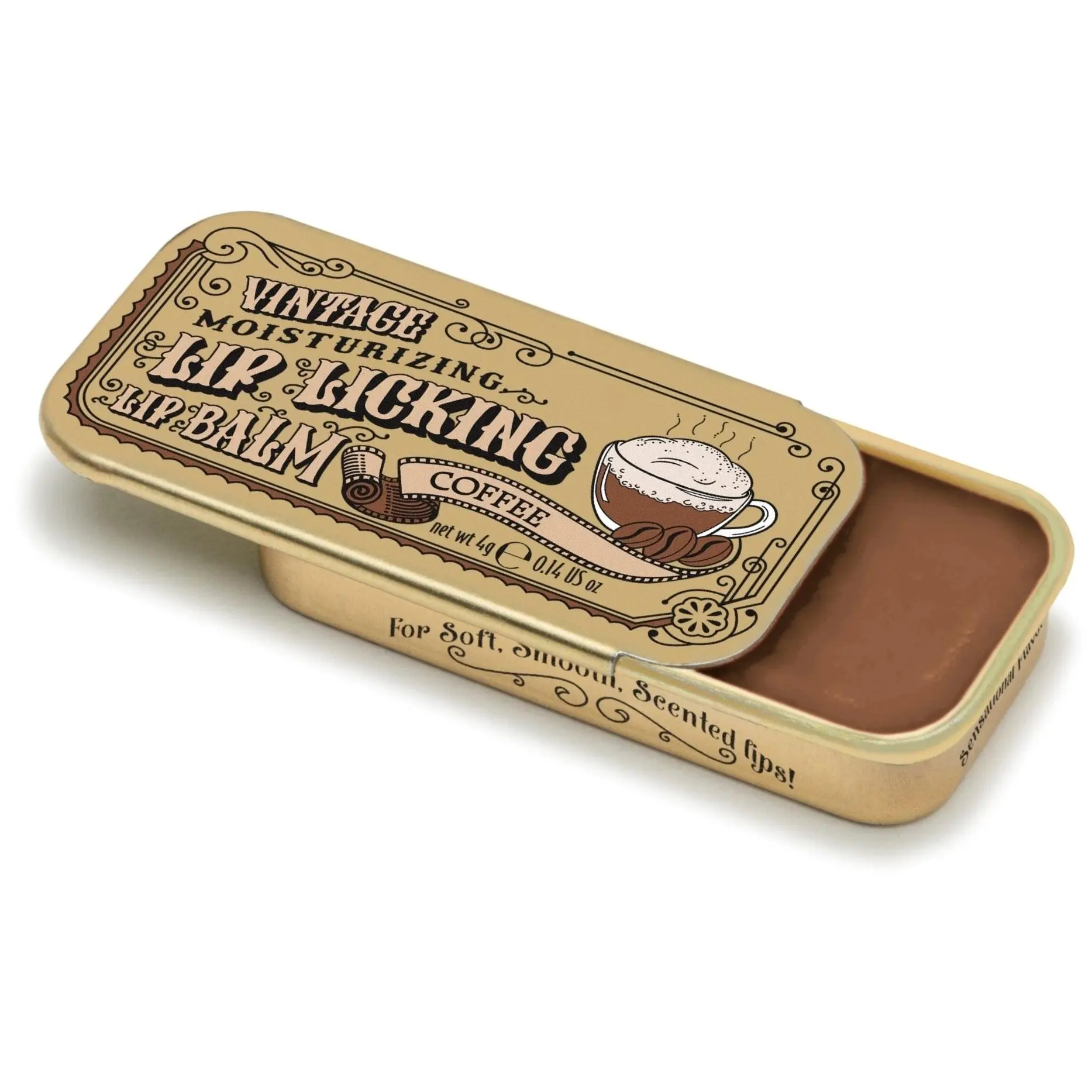 Tinte Cosmetics All Natural Gluten-Free Cruelty-Free Organic Coffee-Scented Tinted Lip Balm - Shea Butter Infused, Moisturizing, Smooths, Boosts Glossy Finish, in Vintage Slider Tin