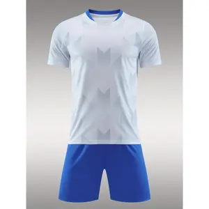 2-piece Set for Football Training Competition: Breathable Men's Football Suit, Geometric Pattern Crew Neck Jersey & Solid Shorts